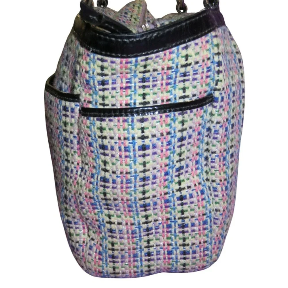 Coach 2011 Gallery Herringbone Tweed & Patent Leather tote in Pink, Blue & Black